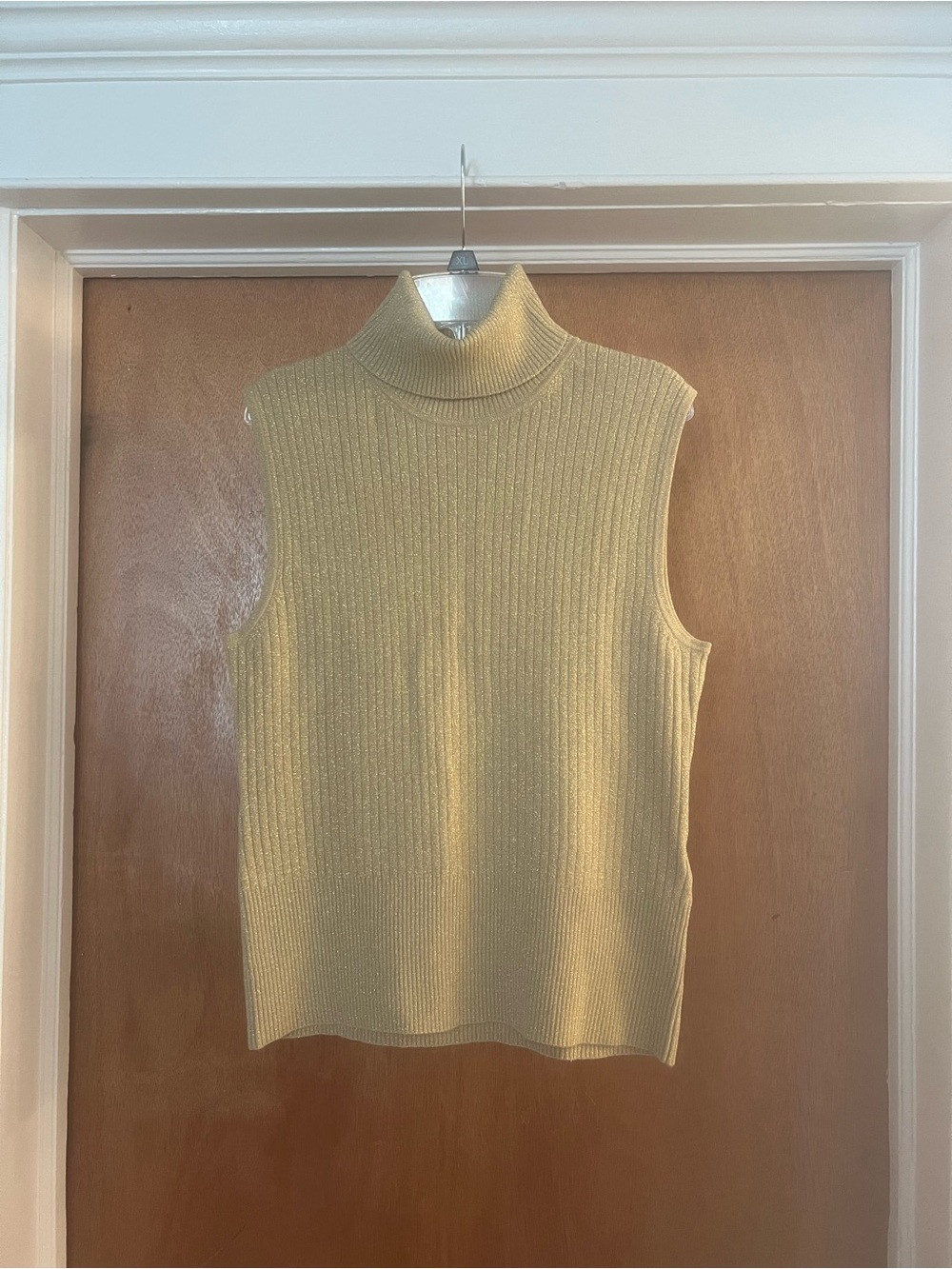 Mixit Women’s Vintage Sparkling Gold Sleeveless Ribbed Turtleneck Sweater